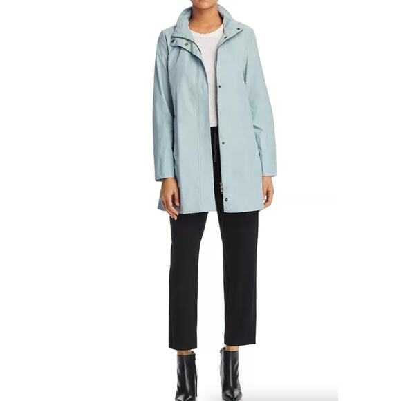 Eileen Fisher Hidden Hood Rain Jacket M Blue Coat Capsule Minimalist